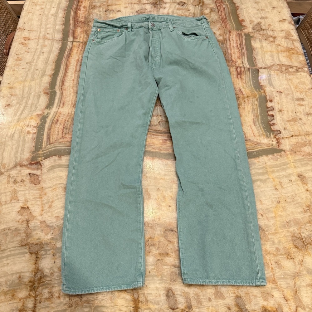 Levi's 501 Original Fit Jeans Mens 38x30 Green Mint Garment Dyed Straight